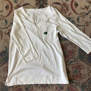 L.L. Bean White Pima Cotton Tunic 3/4 Sleeve Split-neck Women's Tee